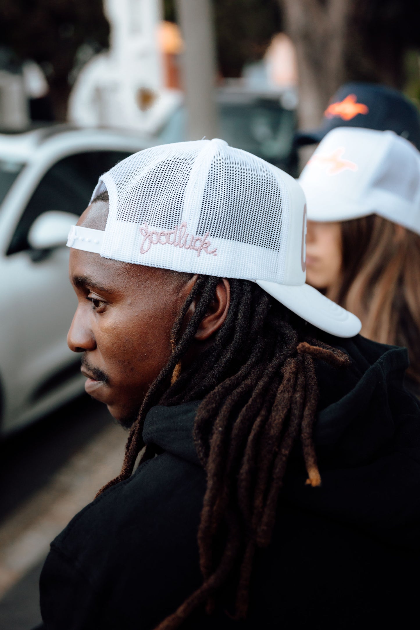 White foam trucker Cap with Rose Gold "LUCK"