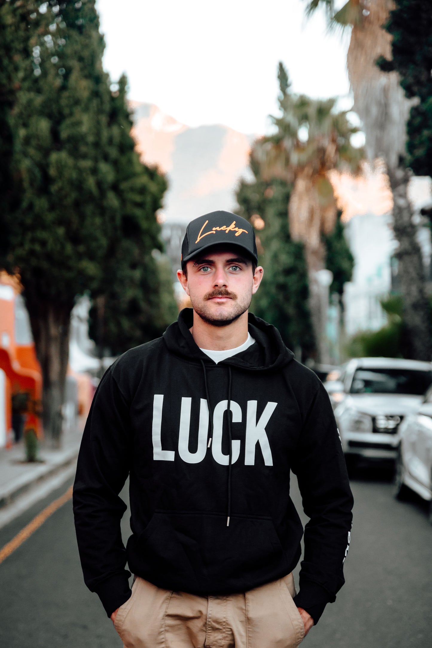 Black Unisex Hoodie - White "GOOD" or "LUCK"