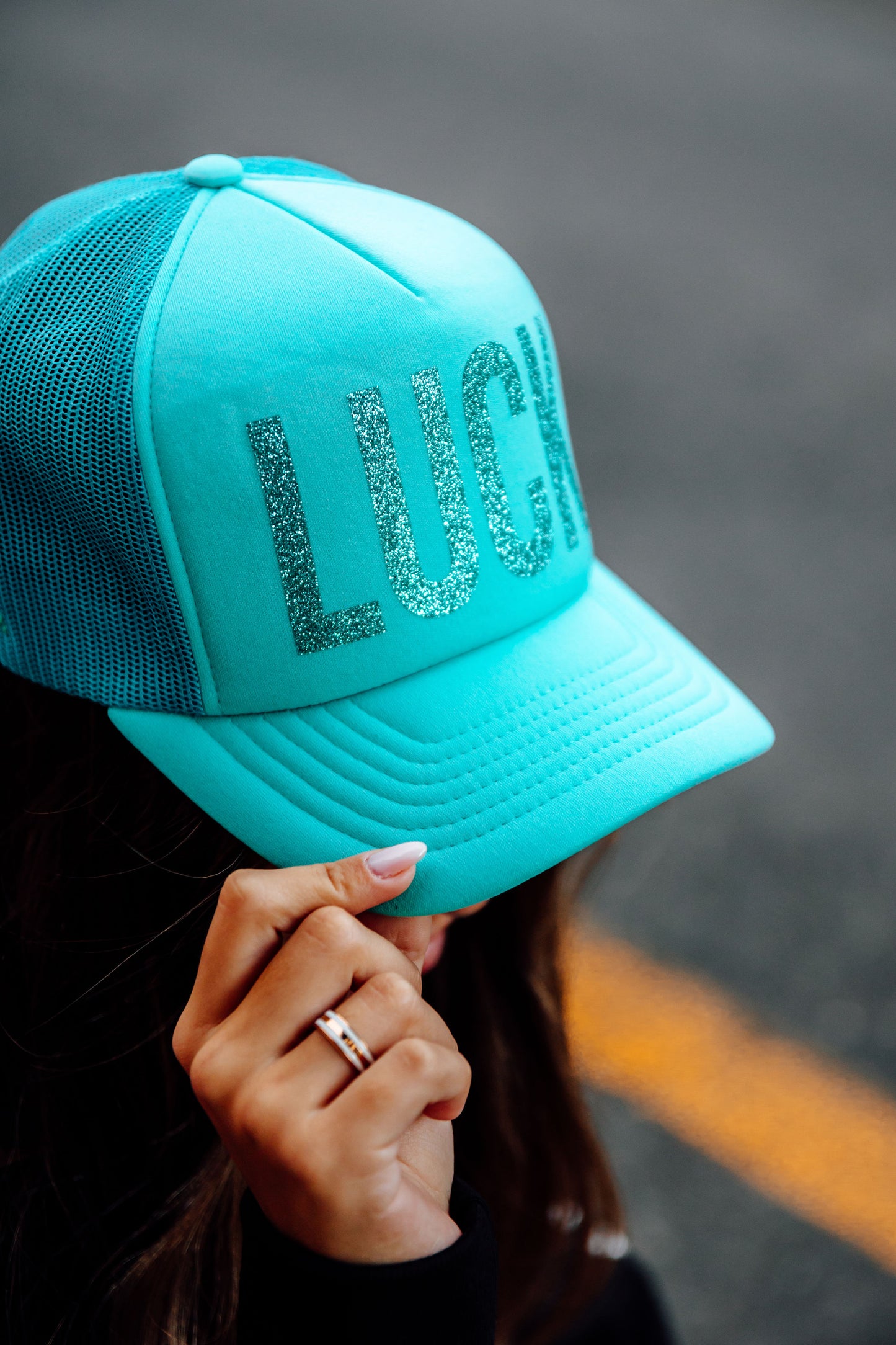 Aqua foam trucker cap - Aqua Glitter LUCK