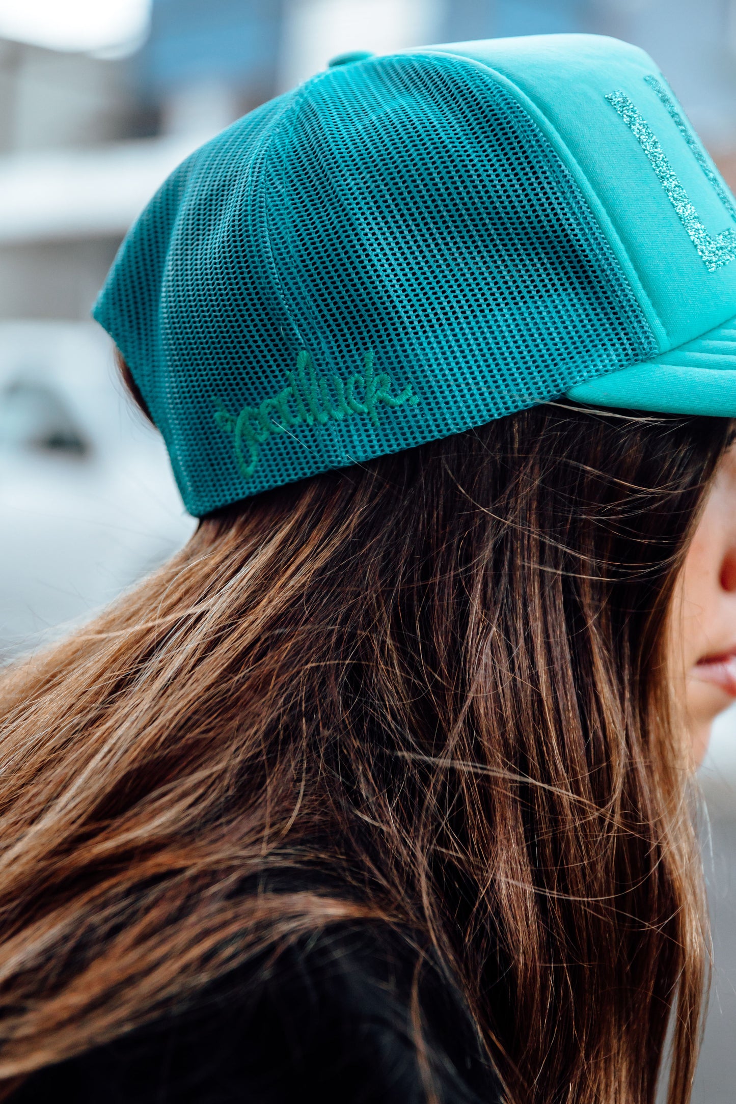 Aqua foam trucker cap - Aqua Glitter LUCK