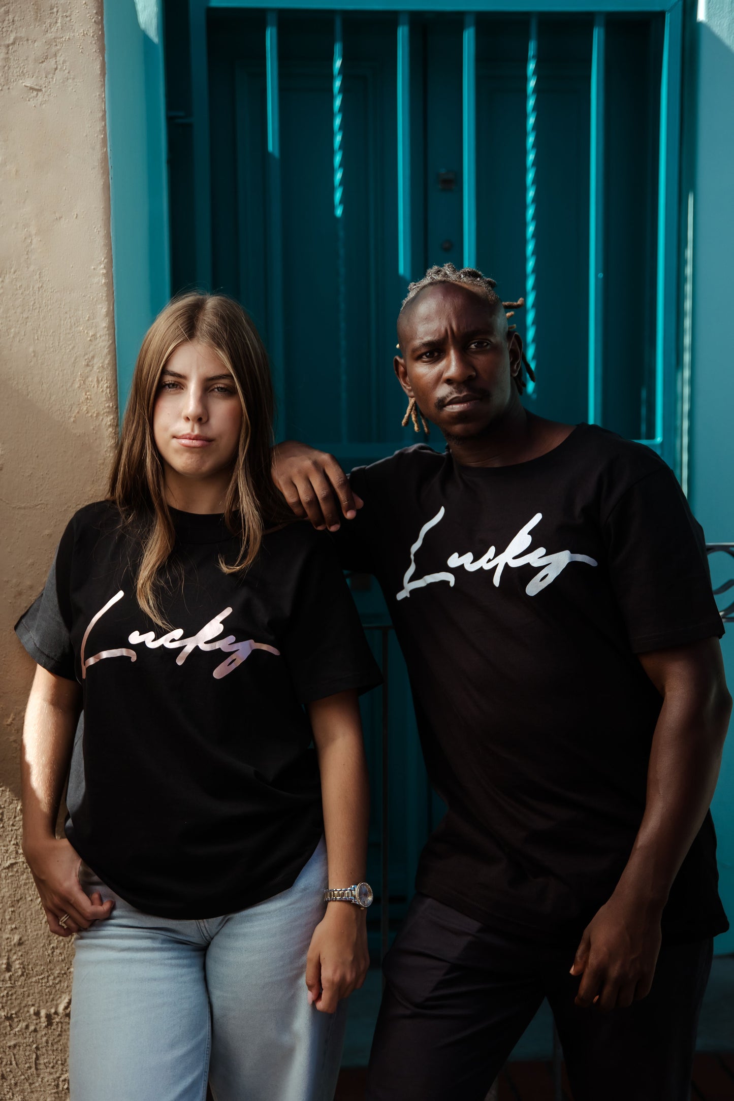 Crew T-Shirt - White "Lucky" Print