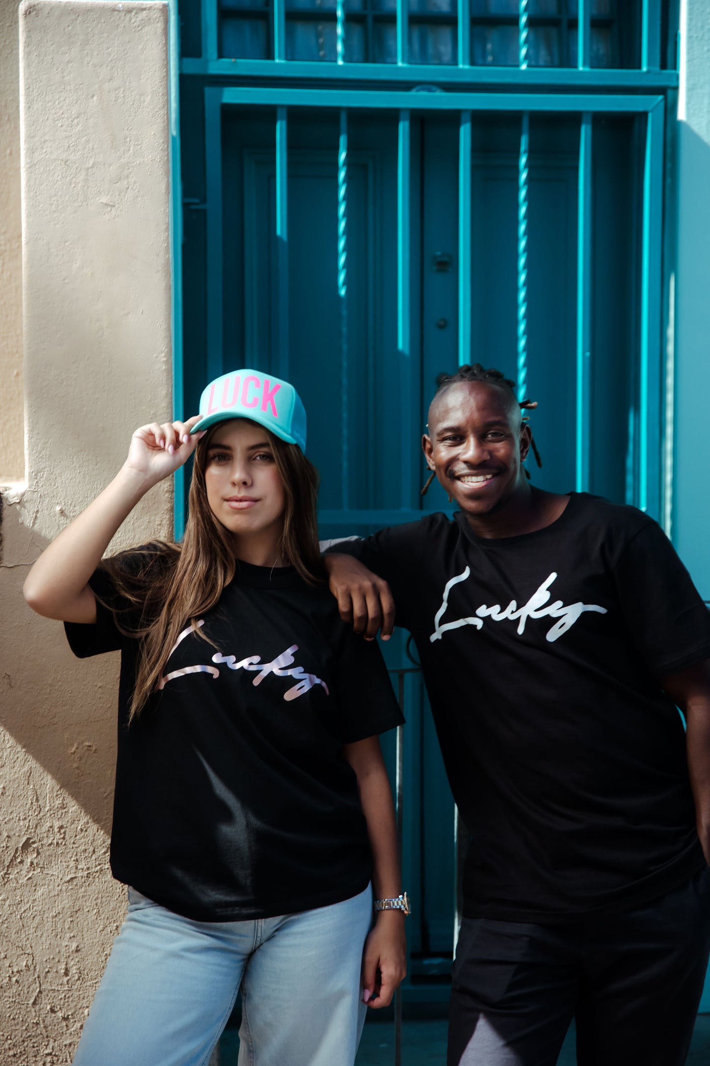 Crew T-Shirt - White "Lucky" Print