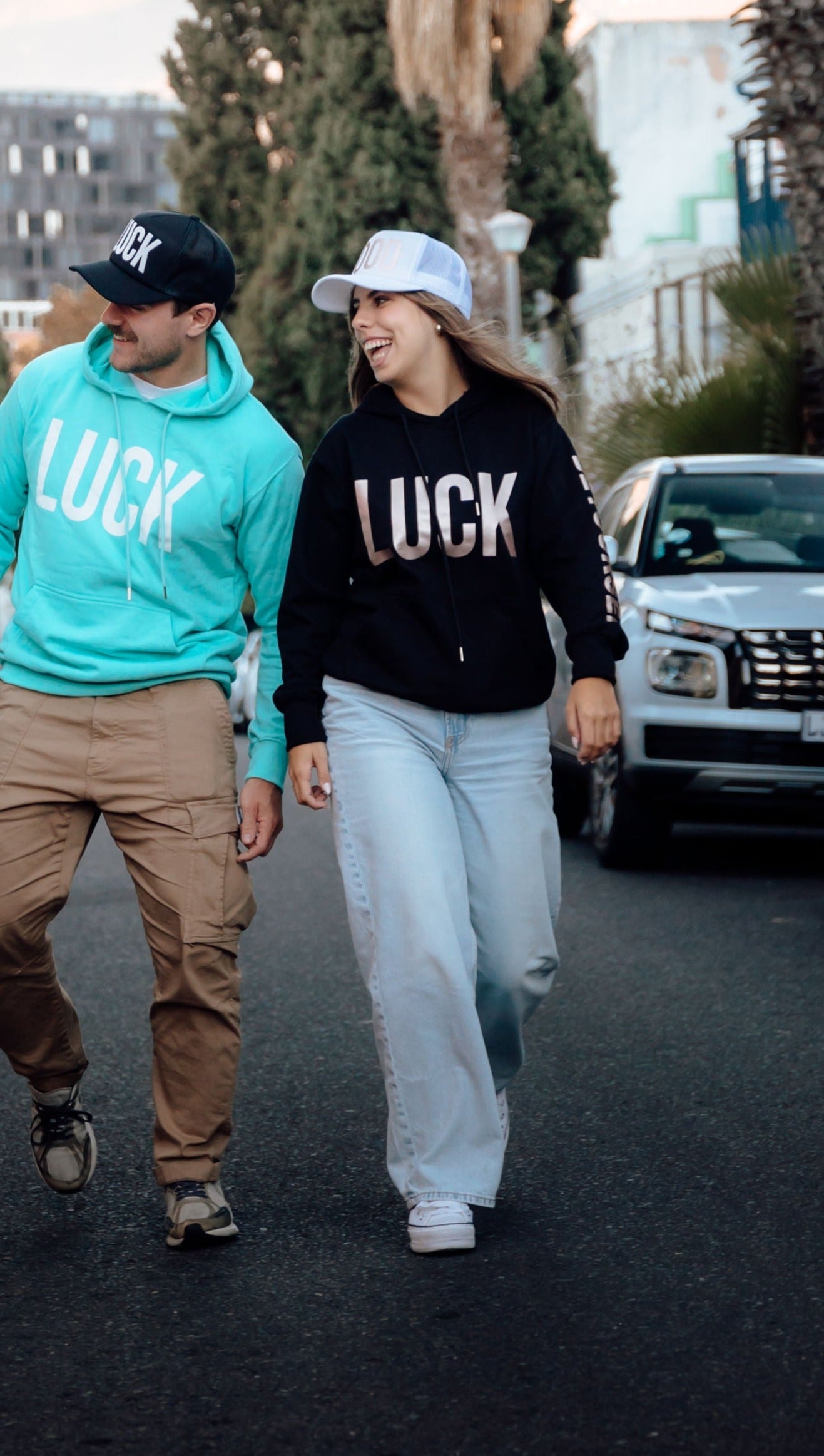 Black Unisex Hoodie - Rose Gold "LUCK"