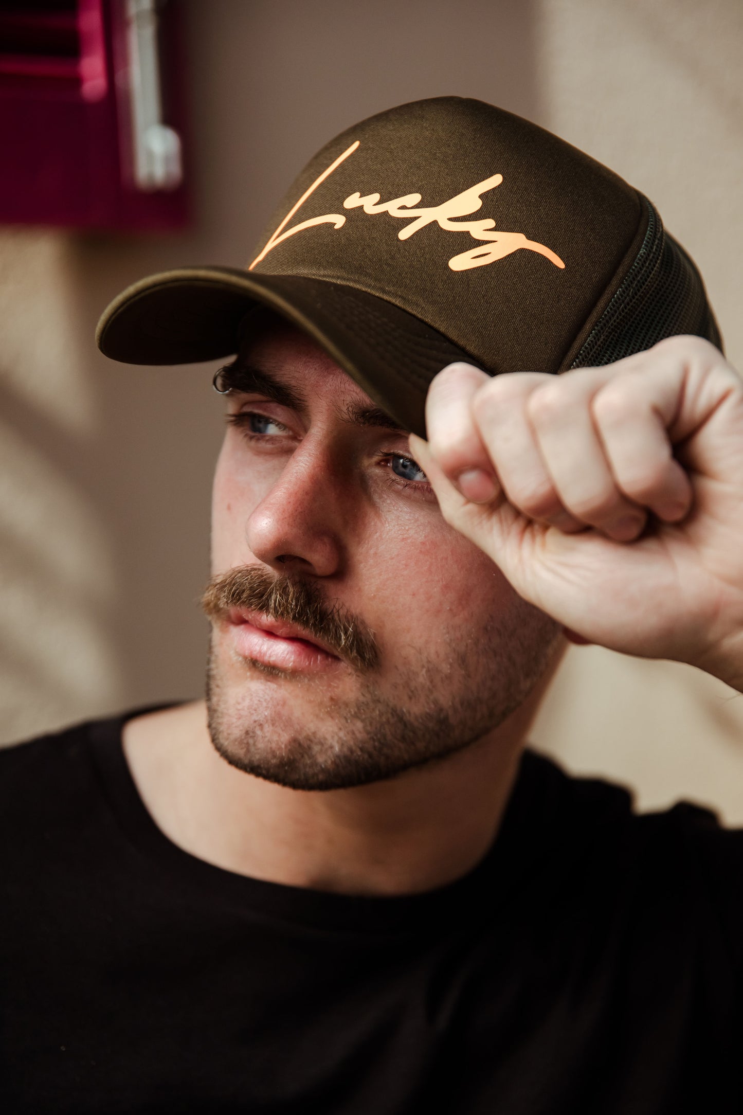 Camo Green Foam Trucker - Neon Orange Lucky
