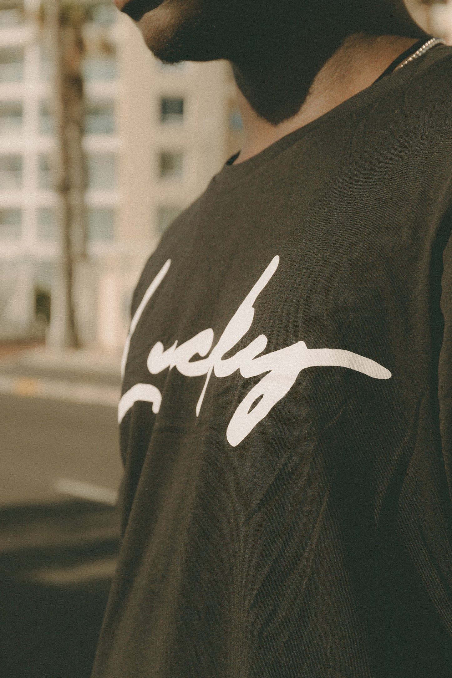 Crew T-Shirt - White "Lucky" Print