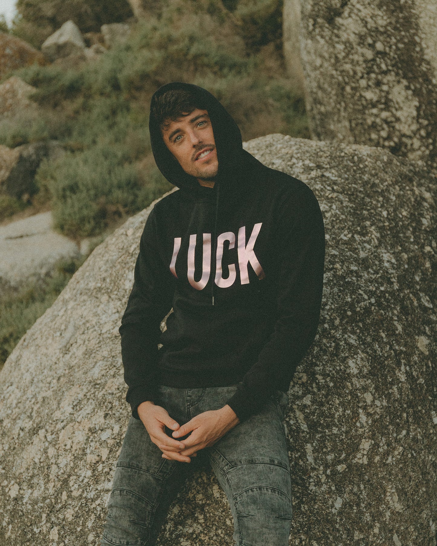 Black Unisex Hoodie - Rose Gold "LUCK"