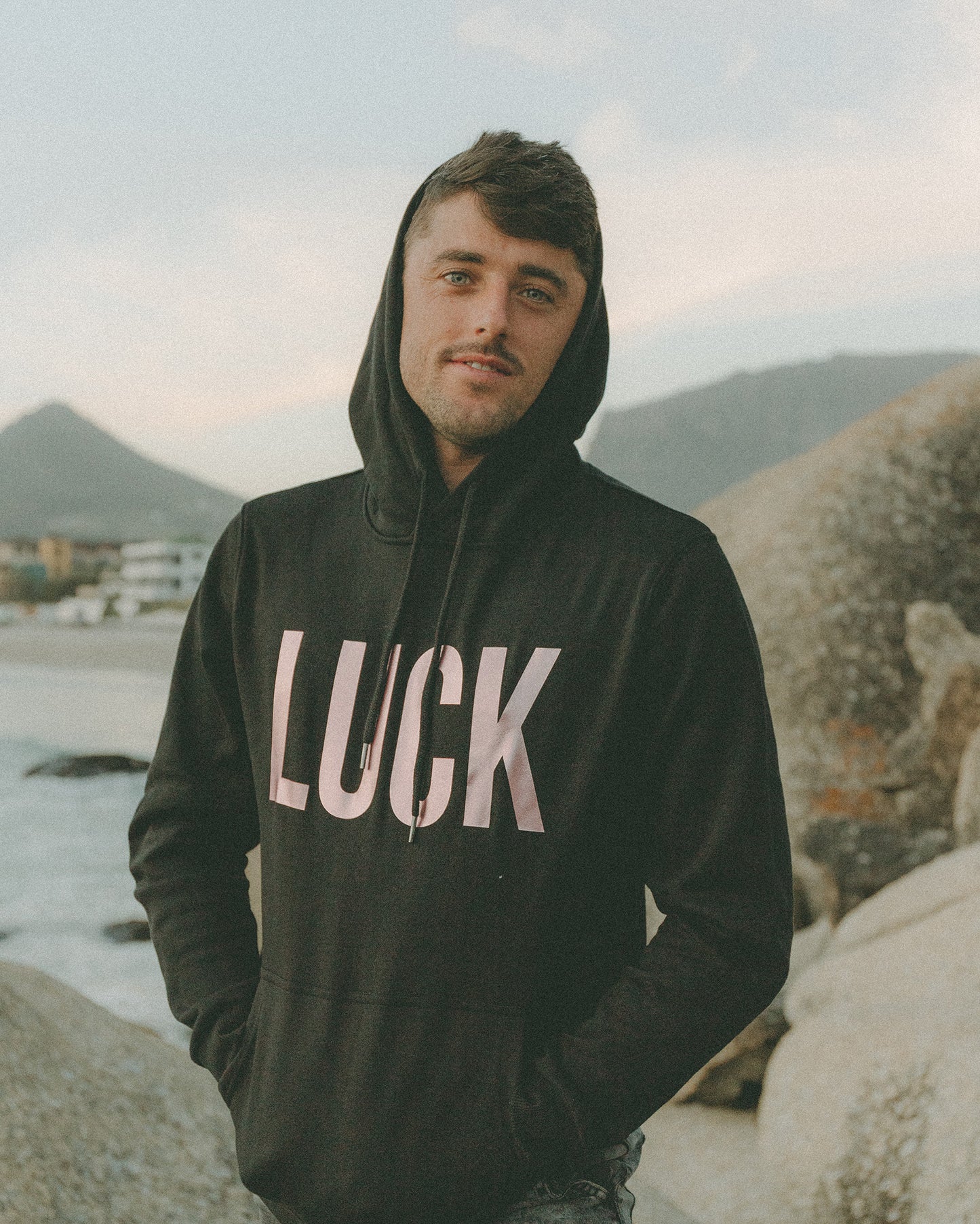Black Unisex Hoodie - Rose Gold "LUCK"