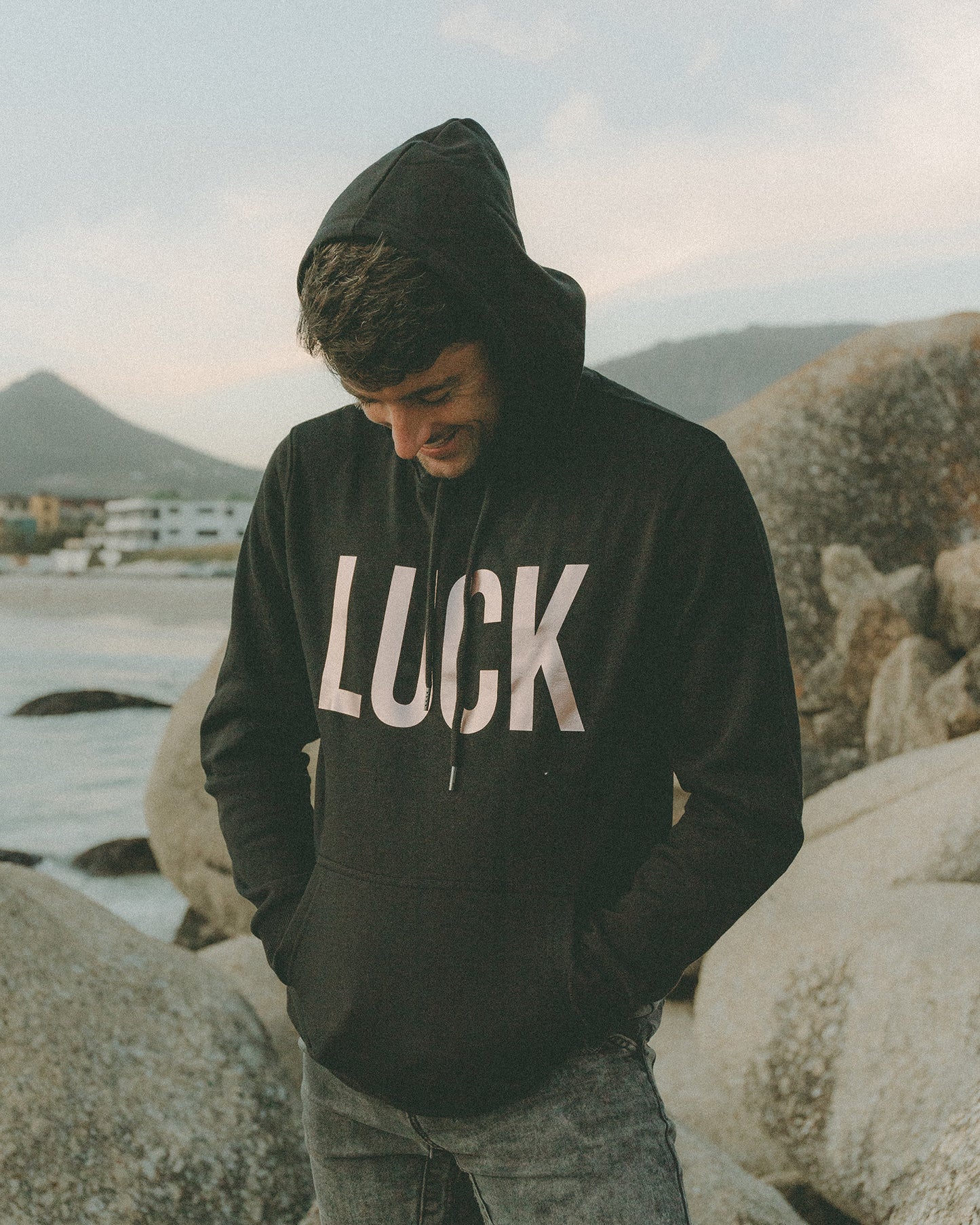 Black Unisex Hoodie - Rose Gold "LUCK"