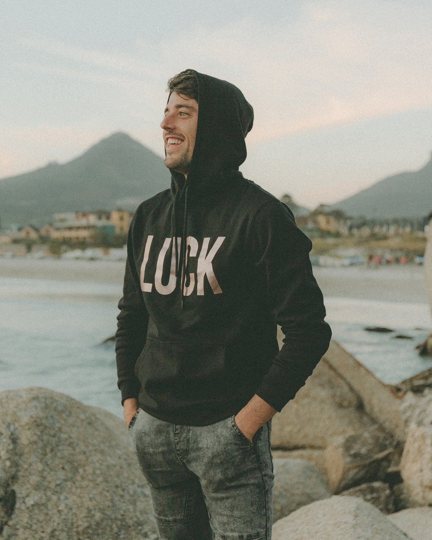 Black Unisex Hoodie - Rose Gold "LUCK"