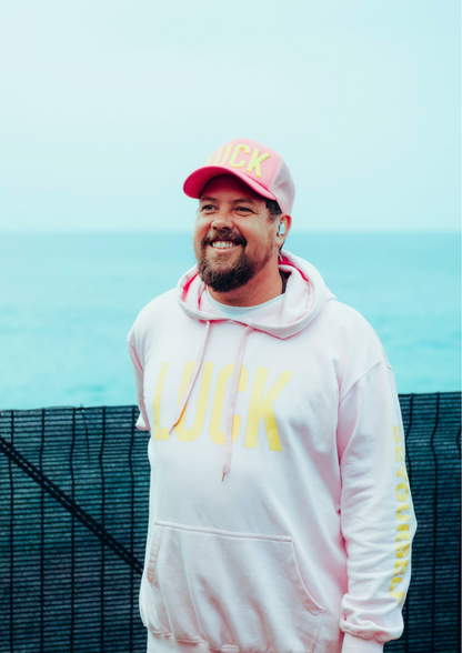Pink Foam Trucker Cap (light pink mesh) - Yellow LUCK