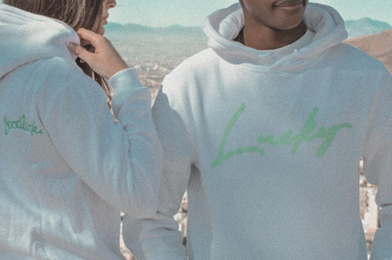 White Unisex Hoodie - Mint "Lucky"